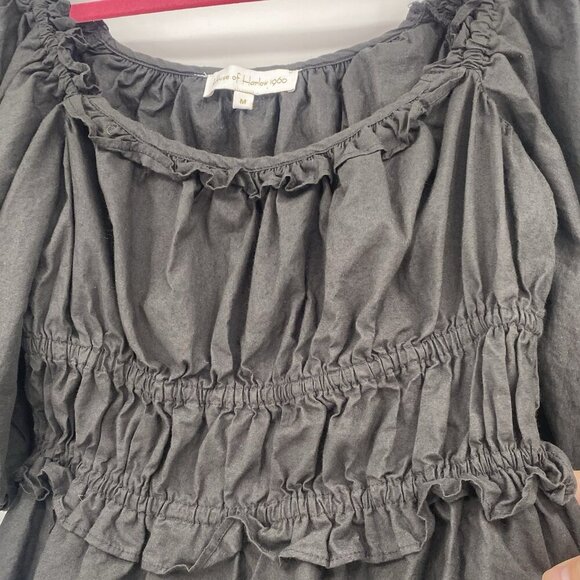 House Of Harlow 1960 Black Puff Sleeve Square Neck Peasant Mini Dress Size M - Picture 7 of 16